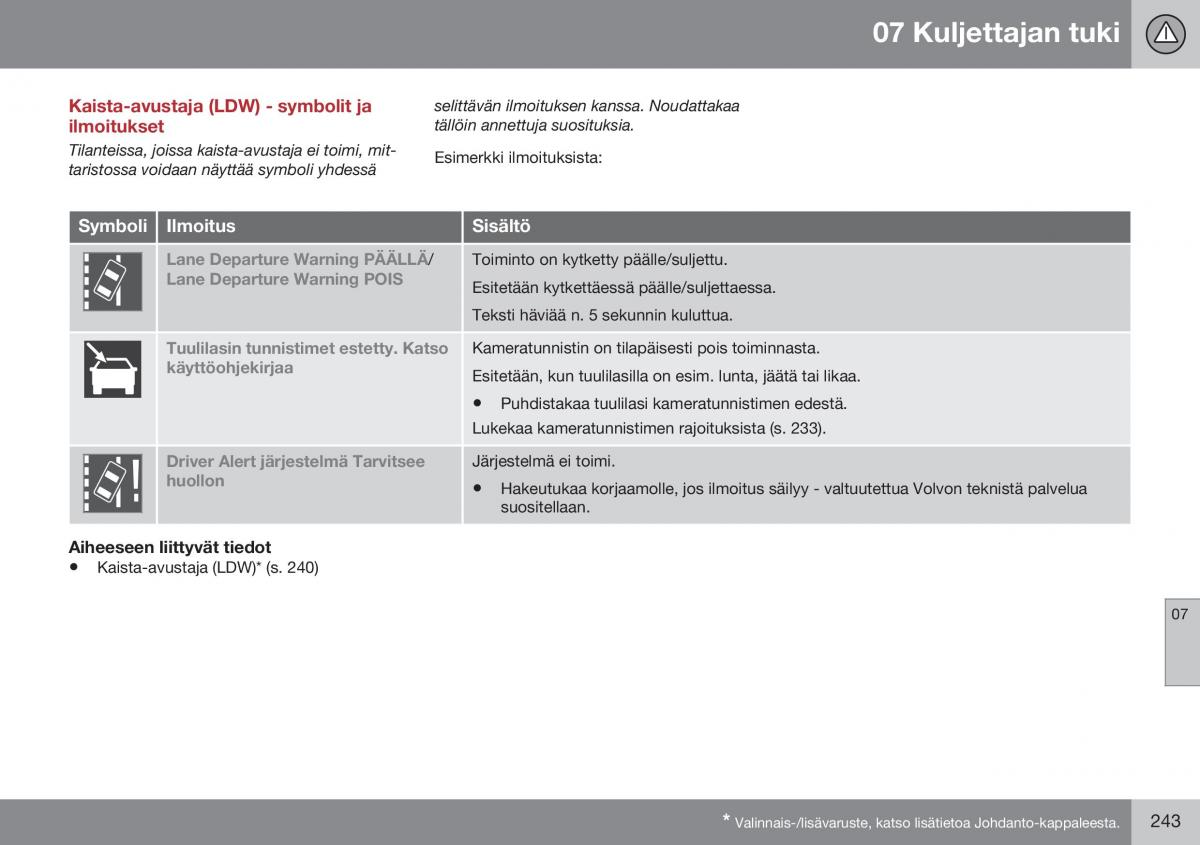 Volvo XC70 Cross Country II 2 omistajan kasikirja / page 245