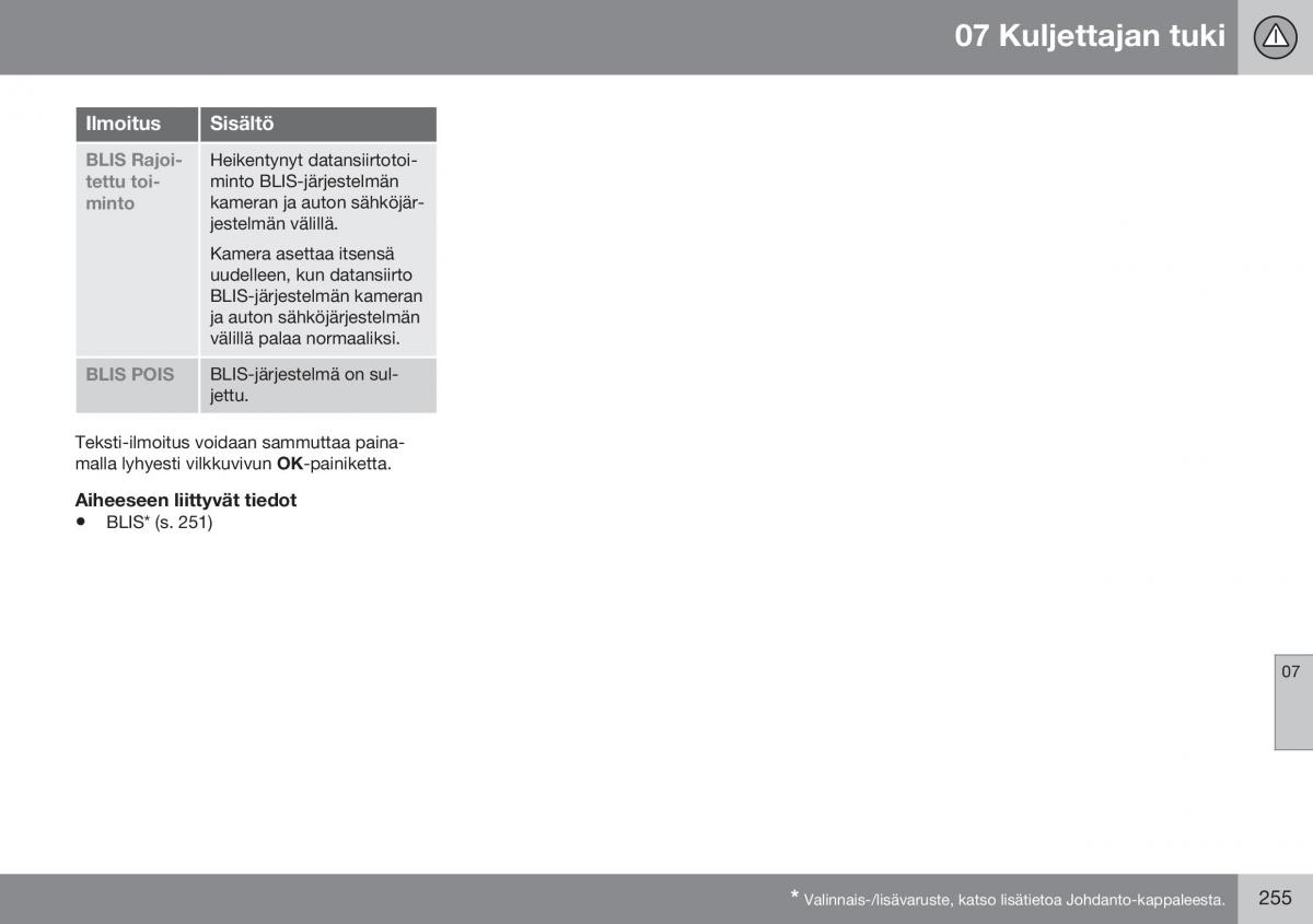 Volvo XC70 Cross Country II 2 omistajan kasikirja / page 257