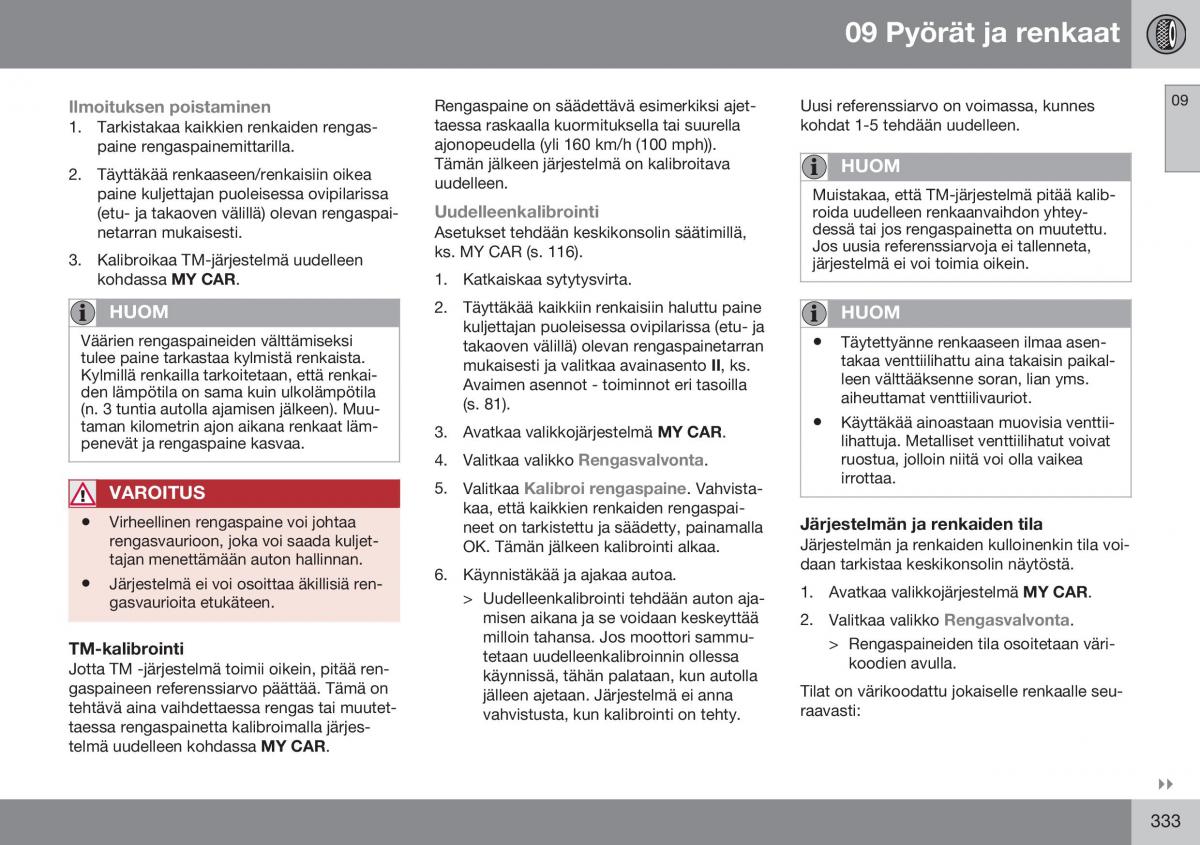 Volvo XC70 Cross Country II 2 omistajan kasikirja / page 335