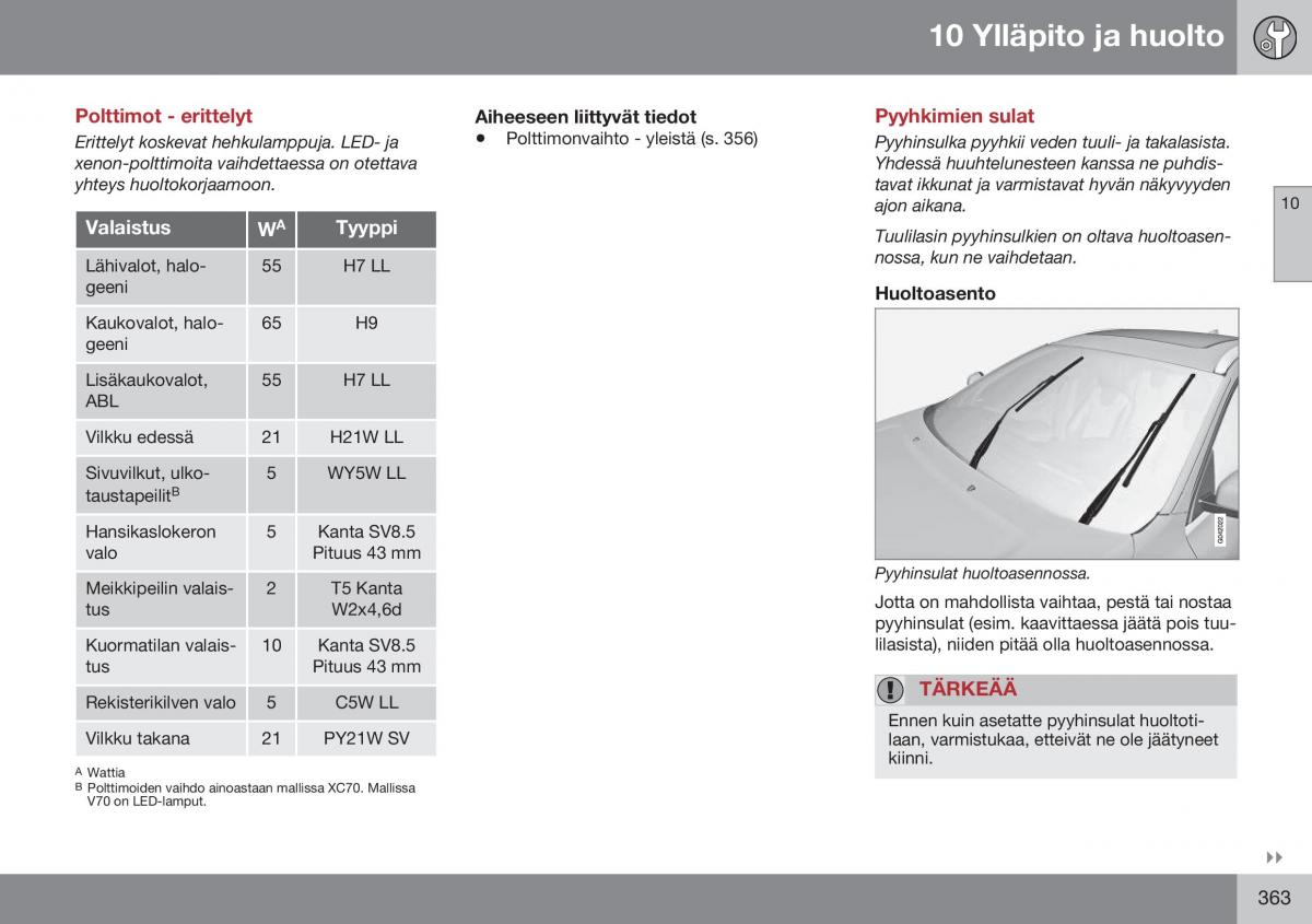 Volvo XC70 Cross Country II 2 omistajan kasikirja / page 365