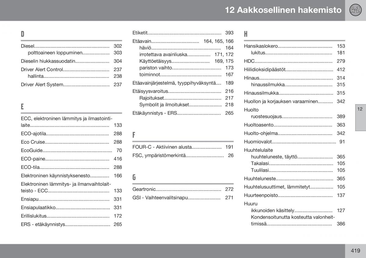 Volvo XC70 Cross Country II 2 omistajan kasikirja / page 421