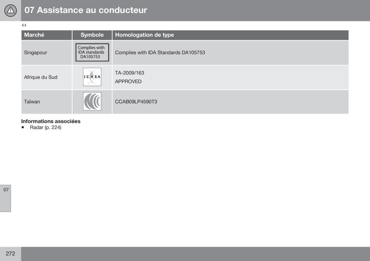 Volvo XC70 Cross Country II 2 manuel du proprietaire / page 274