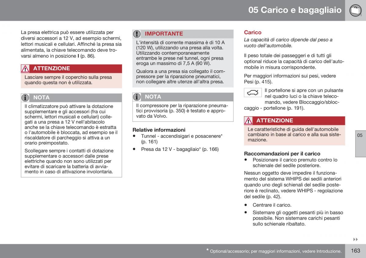 Volvo XC70 Cross Country II 2 manuale del proprietario / page 165