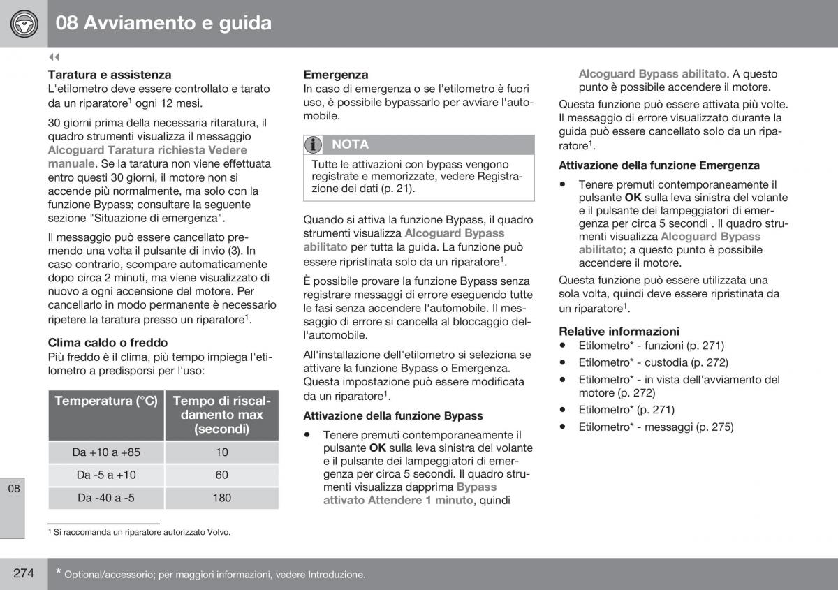 Volvo XC70 Cross Country II 2 manuale del proprietario / page 276