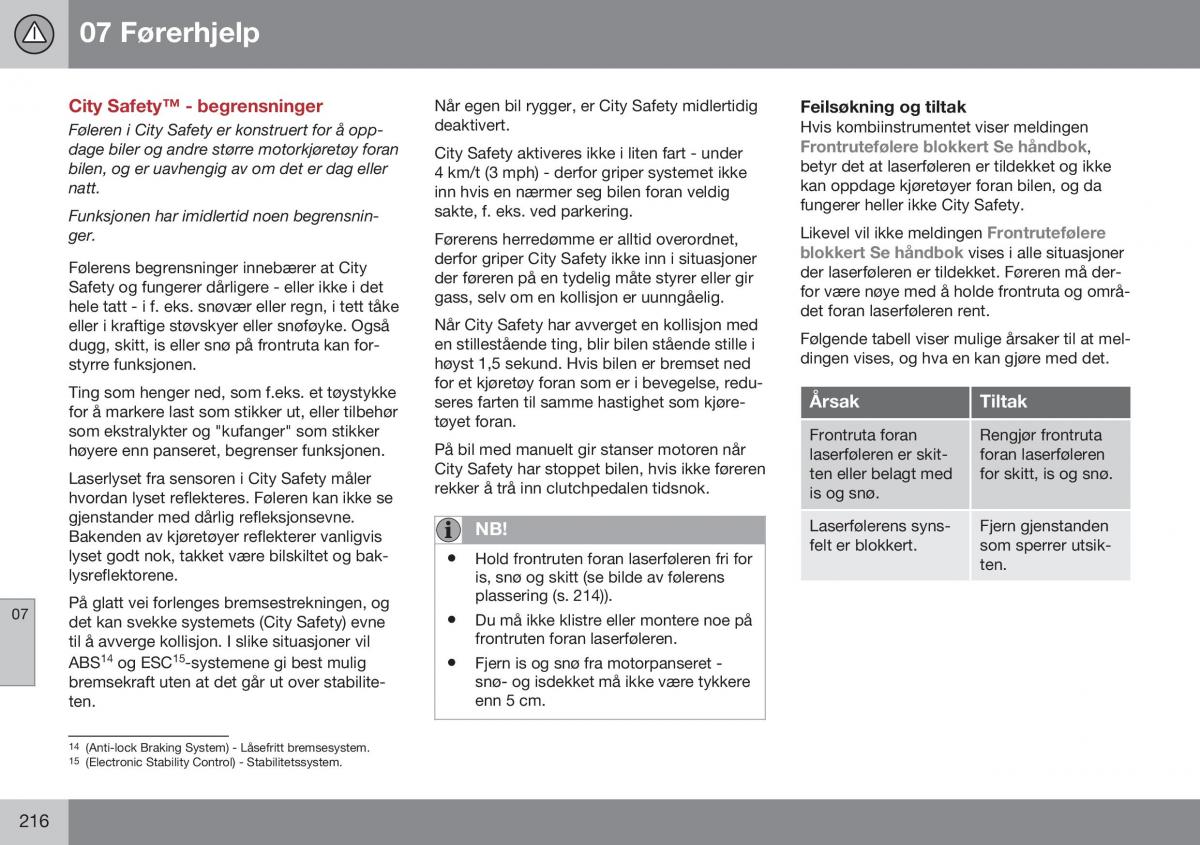 Volvo XC70 Cross Country II 2 bruksanvisningen / page 218