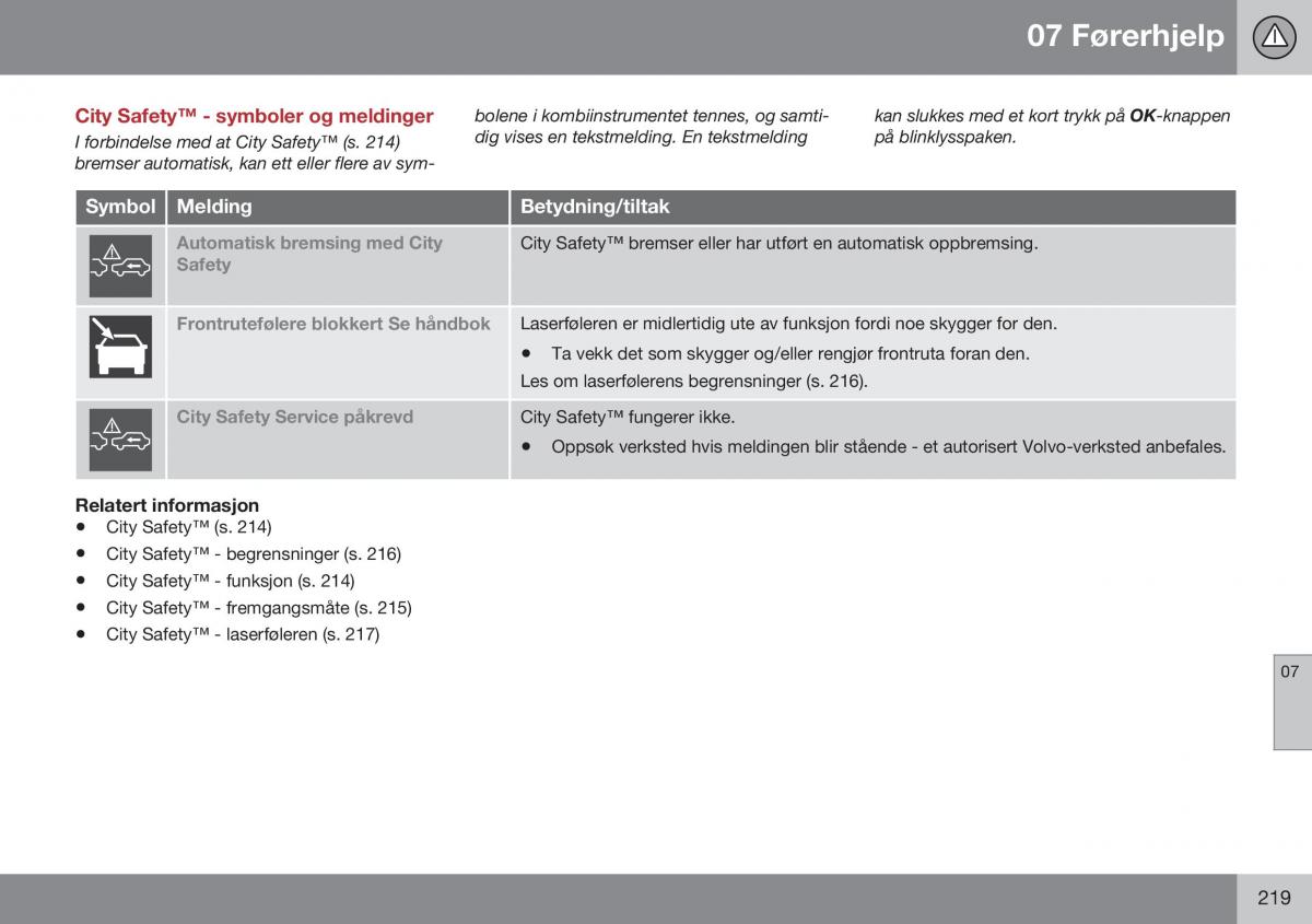 Volvo XC70 Cross Country II 2 bruksanvisningen / page 221