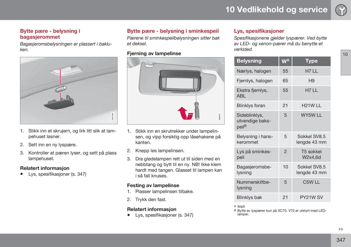 Volvo XC70 Cross Country II 2 bruksanvisningen / page 349