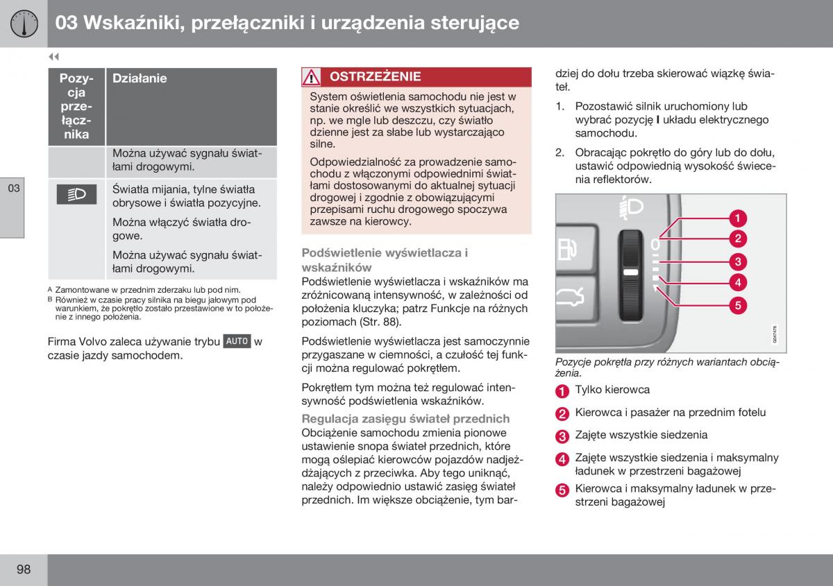 Volvo XC70 Cross Country II 2 instrukcja obslugi / page 100