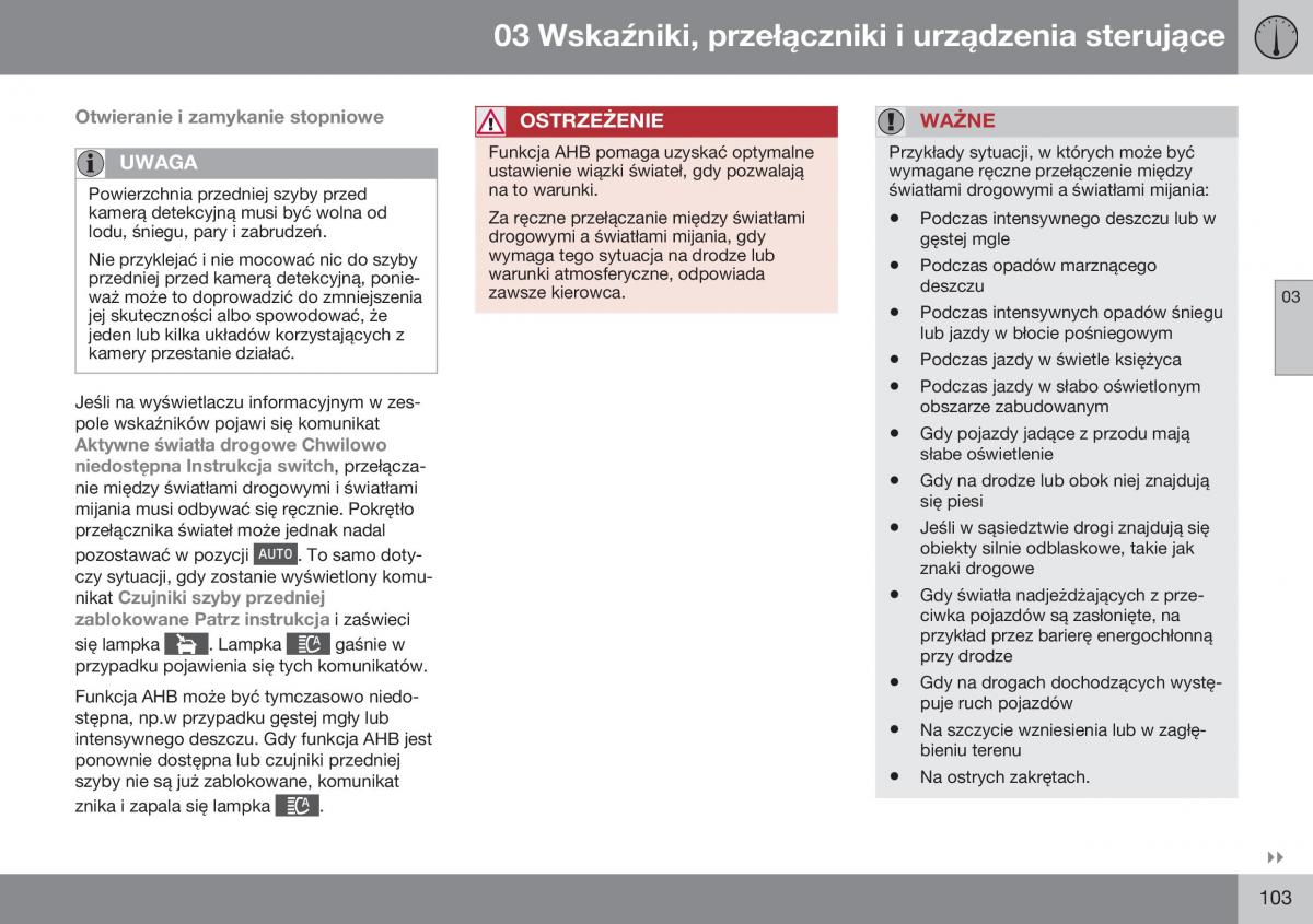 Volvo XC70 Cross Country II 2 instrukcja obslugi / page 105