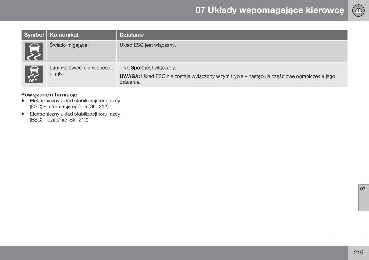 Volvo XC70 Cross Country II 2 instrukcja obslugi / page 217