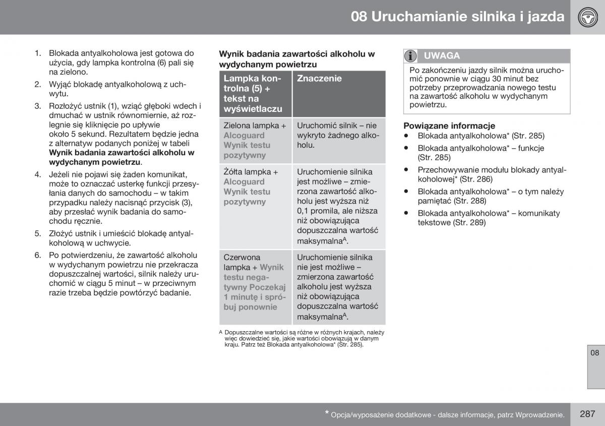 Volvo XC70 Cross Country II 2 instrukcja obslugi / page 289