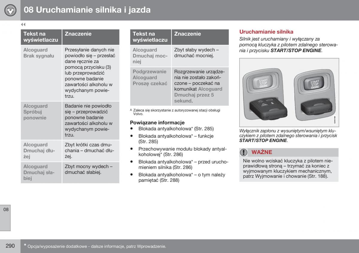 Volvo XC70 Cross Country II 2 instrukcja obslugi / page 292