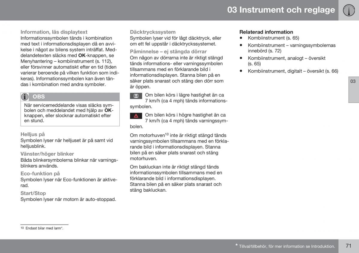 Volvo XC70 Cross Country II 2 instruktionsbok / page 73