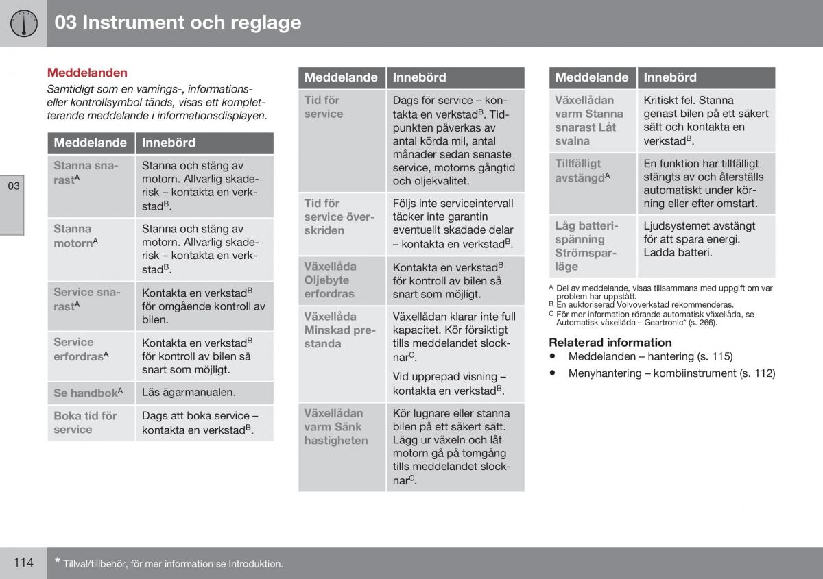 Volvo XC70 Cross Country II 2 instruktionsbok / page 116