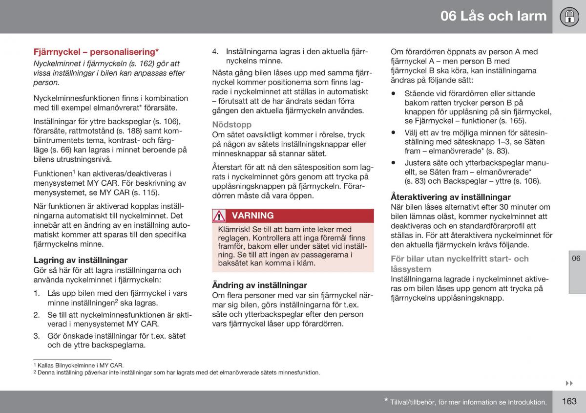 Volvo XC70 Cross Country II 2 instruktionsbok / page 165