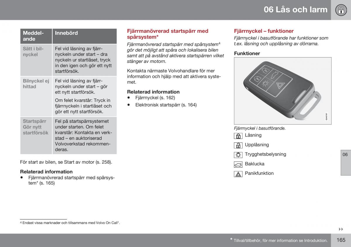 Volvo XC70 Cross Country II 2 instruktionsbok / page 167