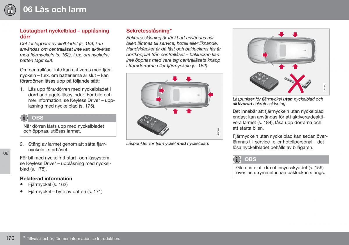 Volvo XC70 Cross Country II 2 instruktionsbok / page 172