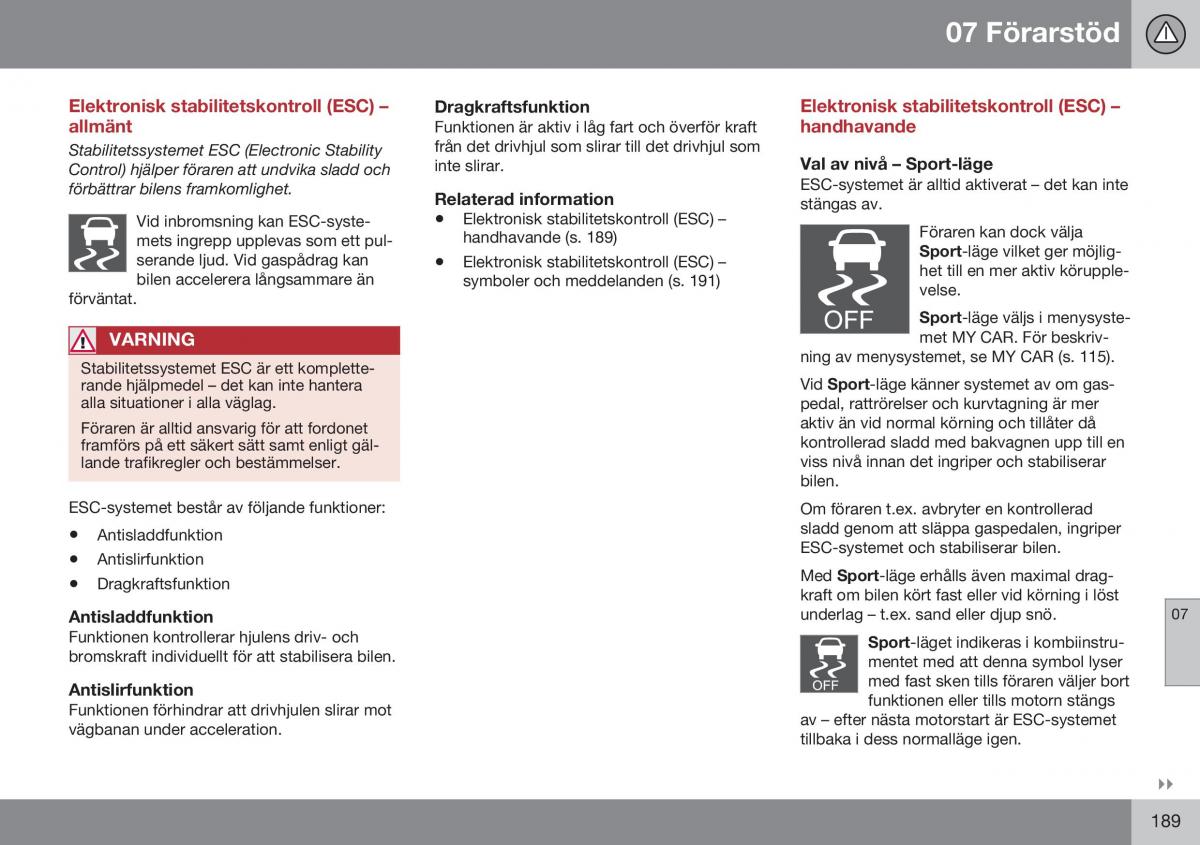 Volvo XC70 Cross Country II 2 instruktionsbok / page 191