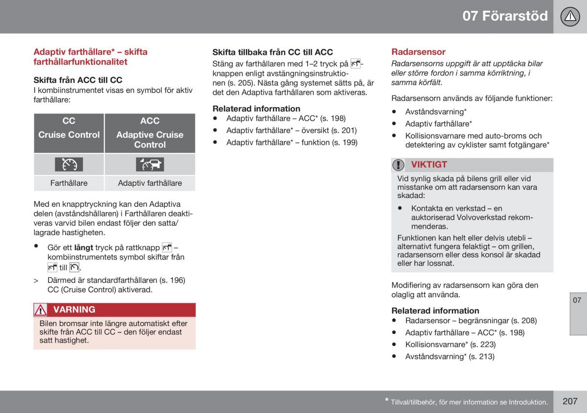 Volvo XC70 Cross Country II 2 instruktionsbok / page 209