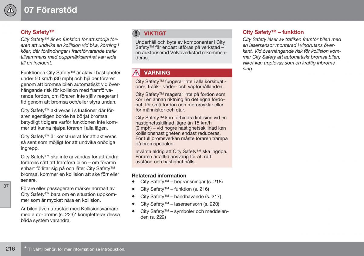 Volvo XC70 Cross Country II 2 instruktionsbok / page 218