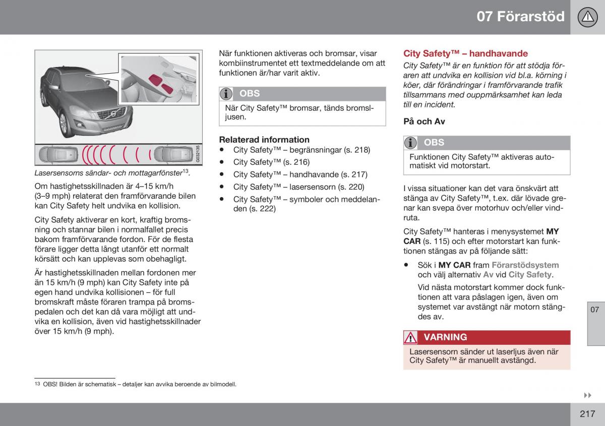 Volvo XC70 Cross Country II 2 instruktionsbok / page 219