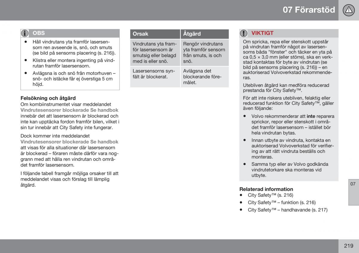 Volvo XC70 Cross Country II 2 instruktionsbok / page 221