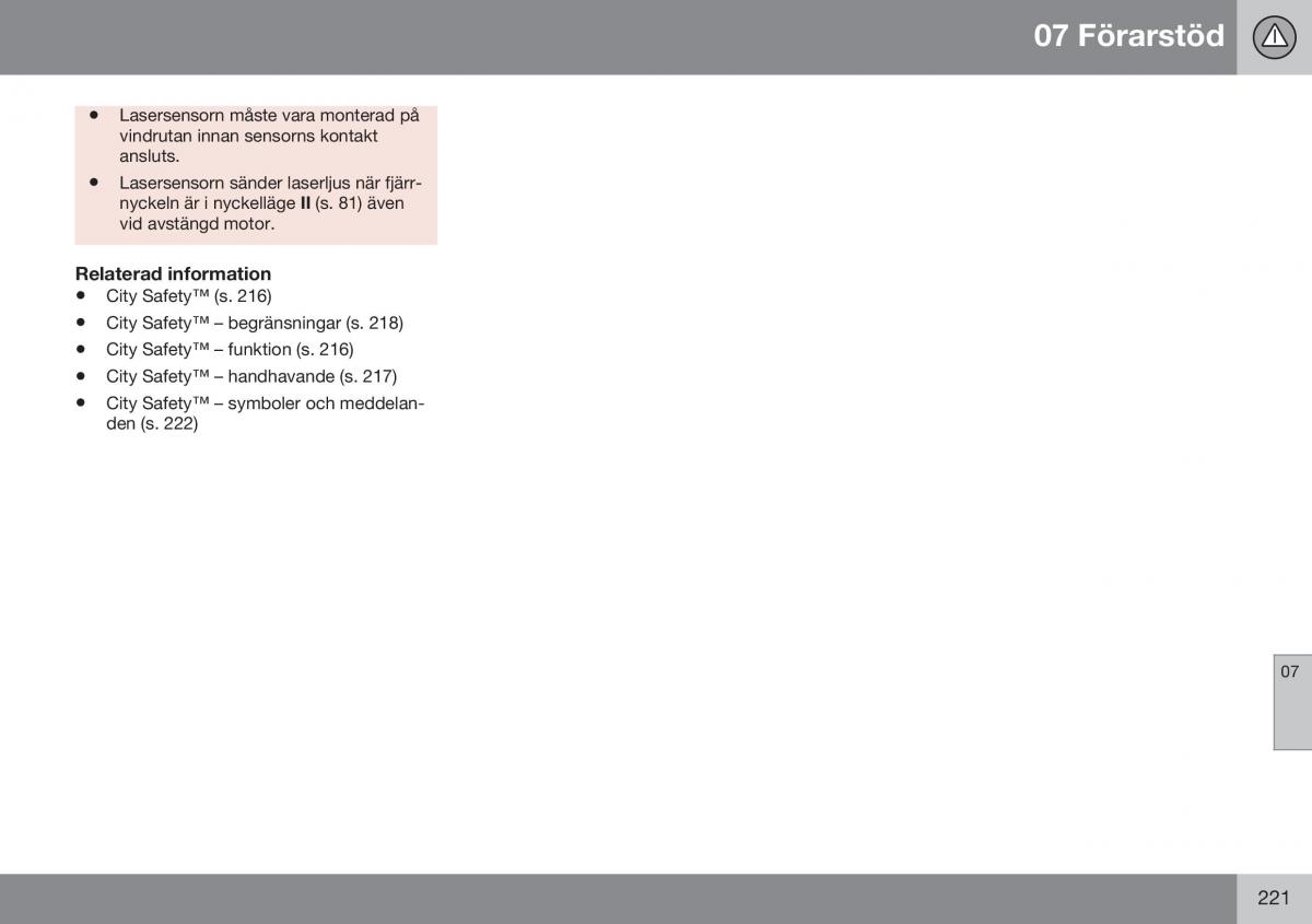 Volvo XC70 Cross Country II 2 instruktionsbok / page 223