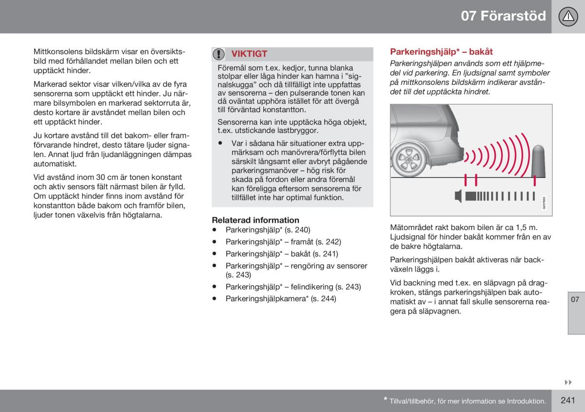 Volvo XC70 Cross Country II 2 instruktionsbok / page 243