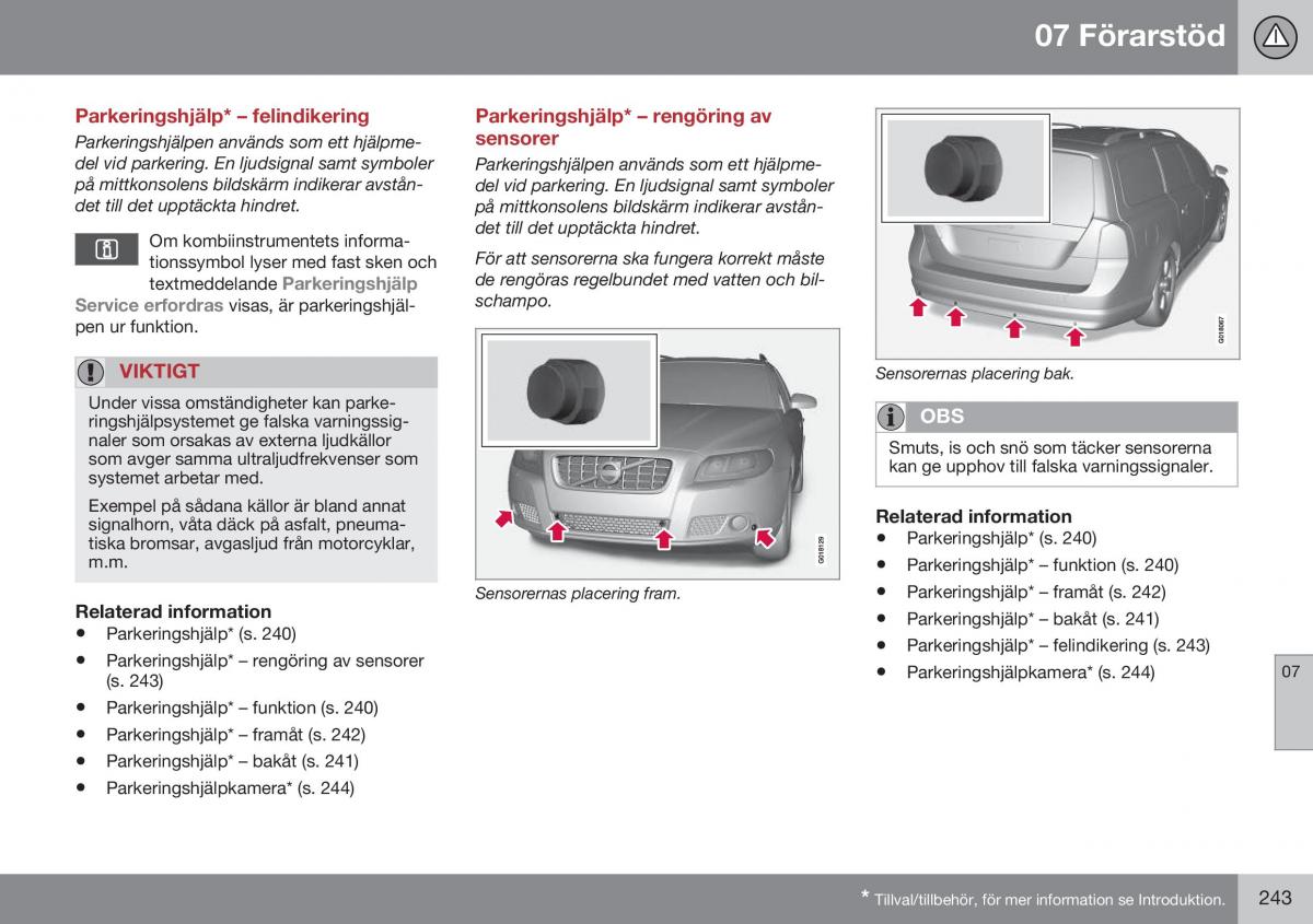 Volvo XC70 Cross Country II 2 instruktionsbok / page 245