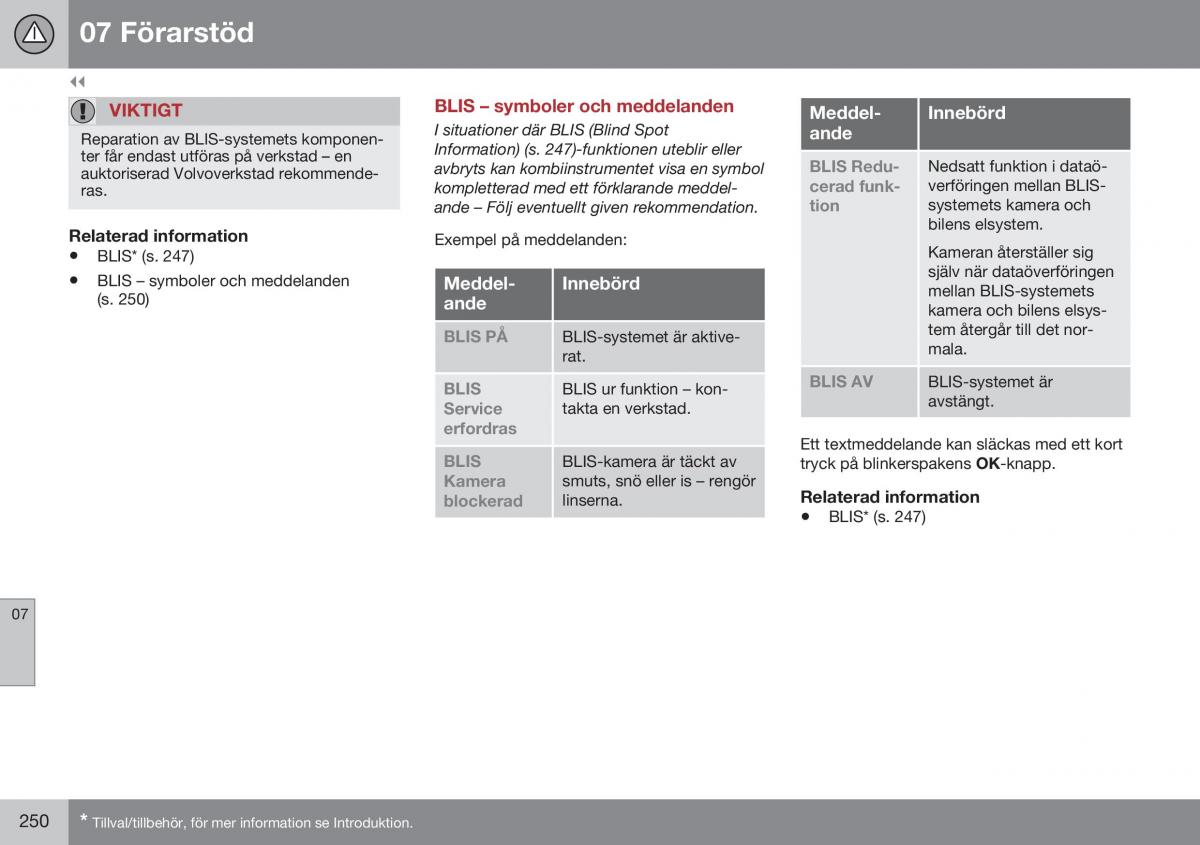 Volvo XC70 Cross Country II 2 instruktionsbok / page 252