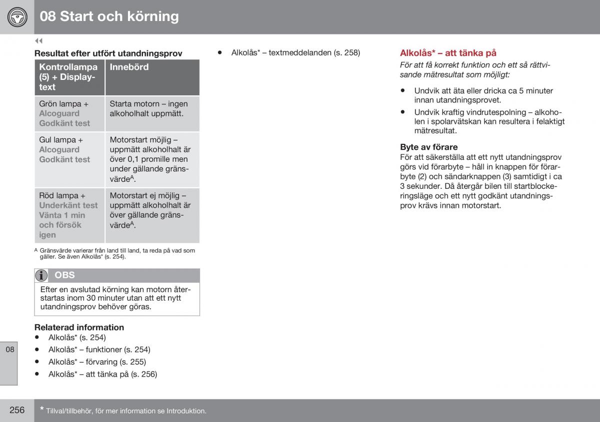 Volvo XC70 Cross Country II 2 instruktionsbok / page 258