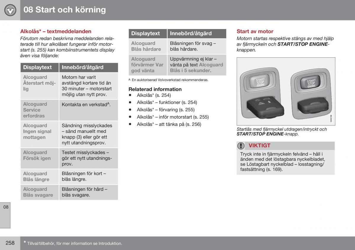 Volvo XC70 Cross Country II 2 instruktionsbok / page 260