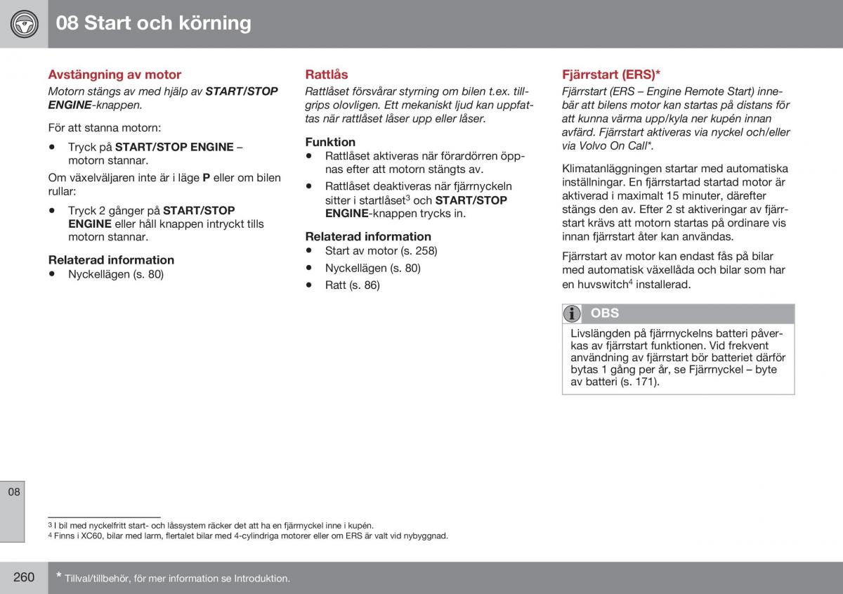 Volvo XC70 Cross Country II 2 instruktionsbok / page 262