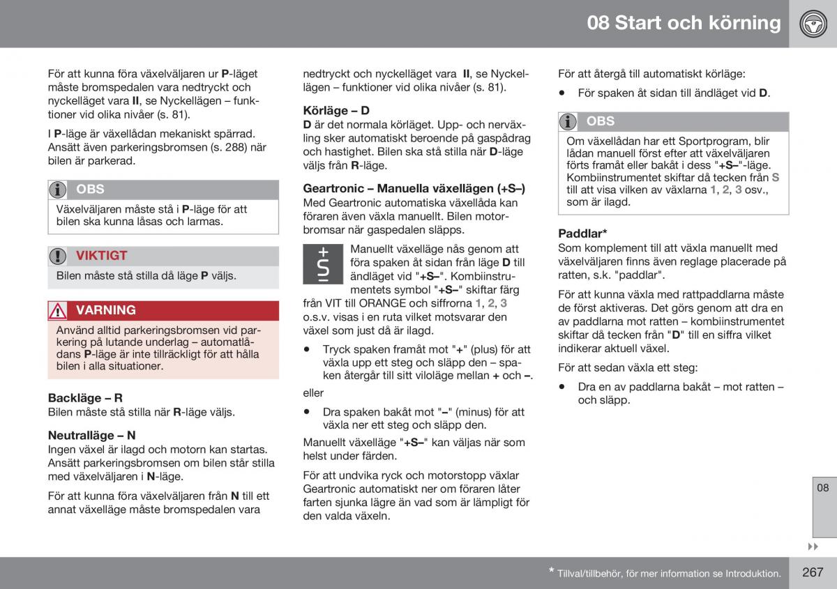 Volvo XC70 Cross Country II 2 instruktionsbok / page 269