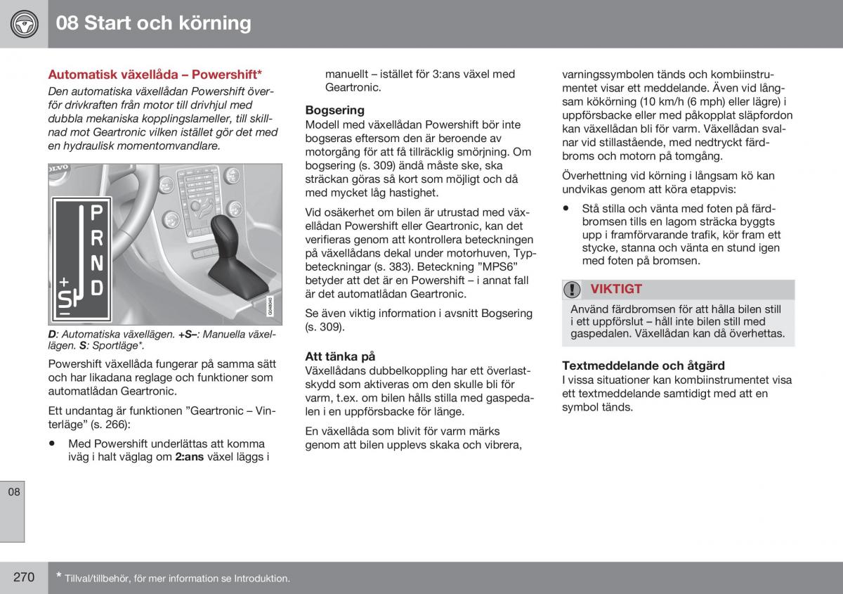 Volvo XC70 Cross Country II 2 instruktionsbok / page 272