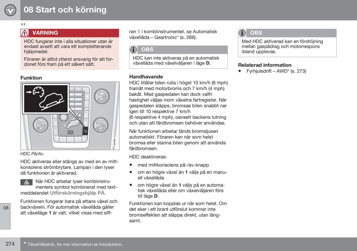 Volvo XC70 Cross Country II 2 instruktionsbok / page 276