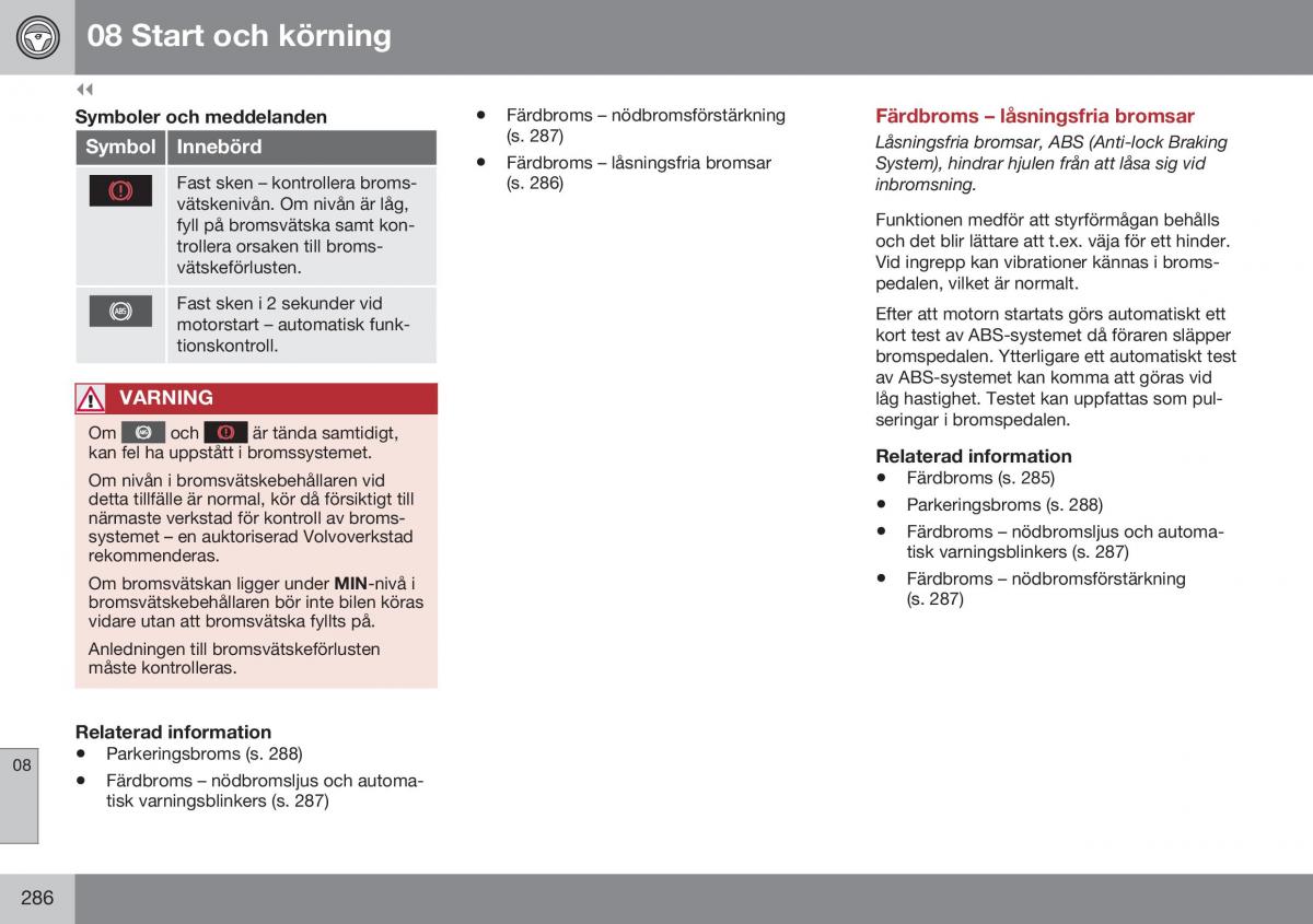 Volvo XC70 Cross Country II 2 instruktionsbok / page 288