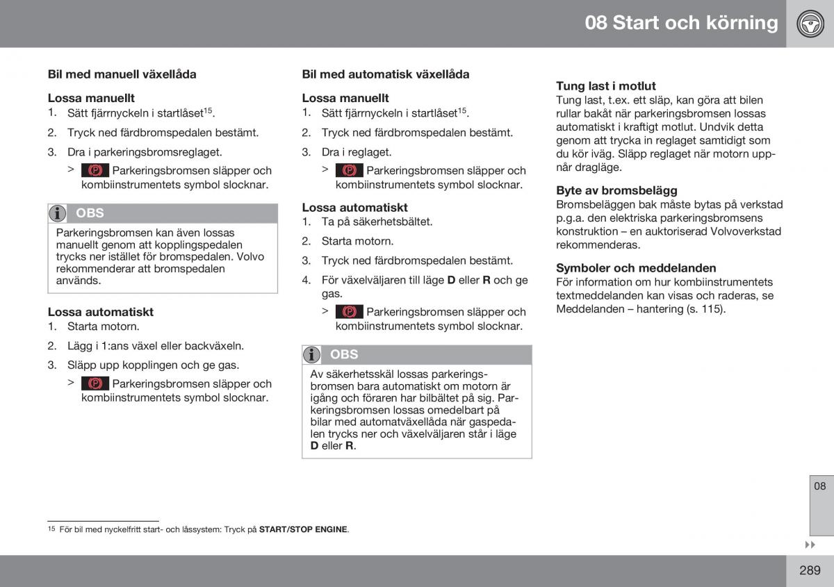 Volvo XC70 Cross Country II 2 instruktionsbok / page 291