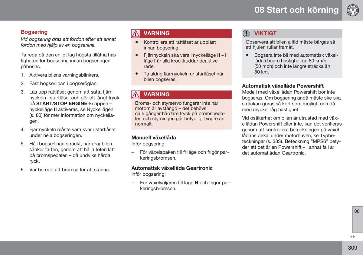 Volvo XC70 Cross Country II 2 instruktionsbok / page 311