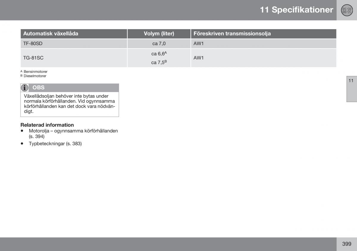 Volvo XC70 Cross Country II 2 instruktionsbok / page 401