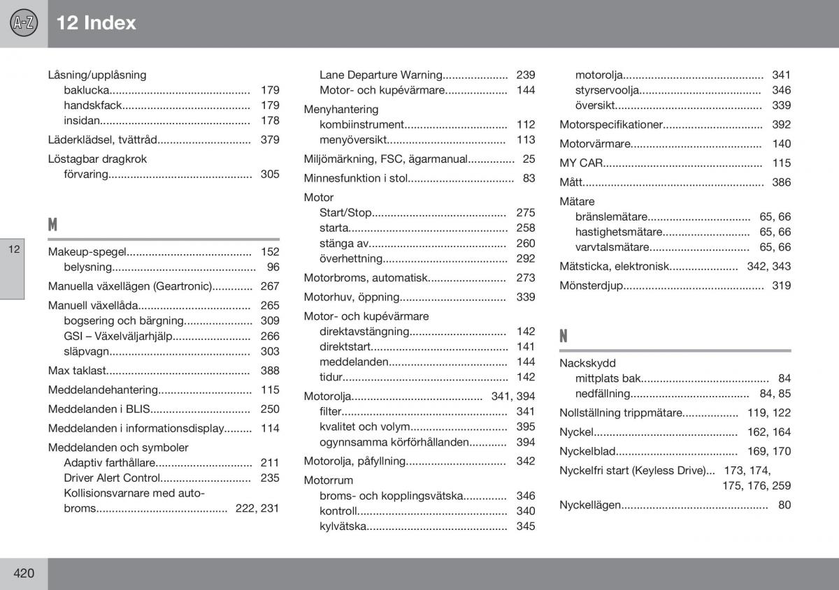 Volvo XC70 Cross Country II 2 instruktionsbok / page 422