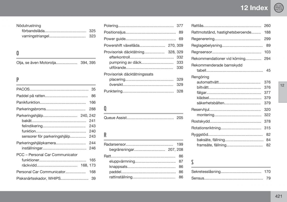 Volvo XC70 Cross Country II 2 instruktionsbok / page 423