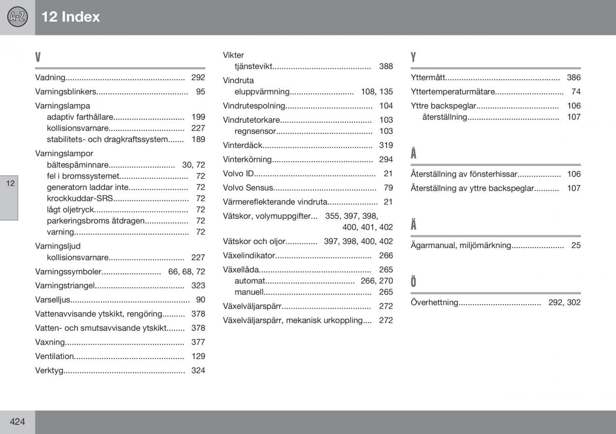 Volvo XC70 Cross Country II 2 instruktionsbok / page 426