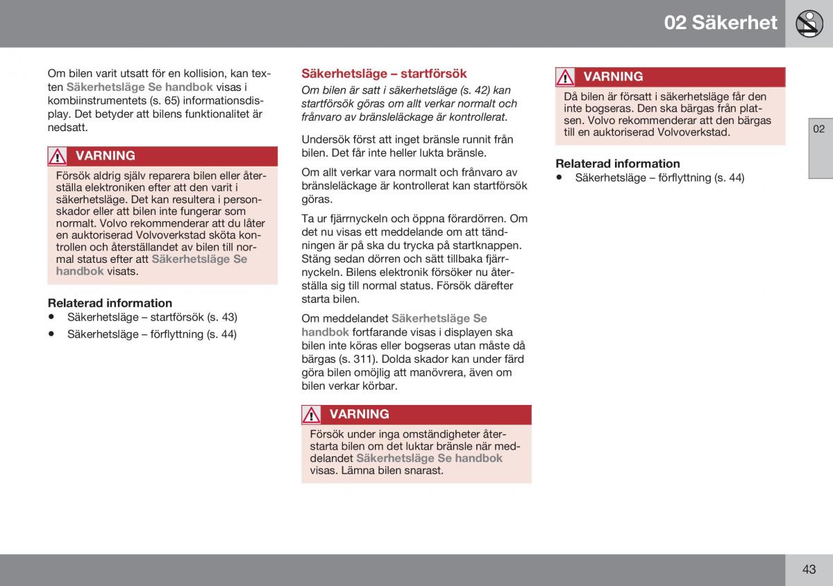 Volvo XC70 Cross Country II 2 instruktionsbok / page 45