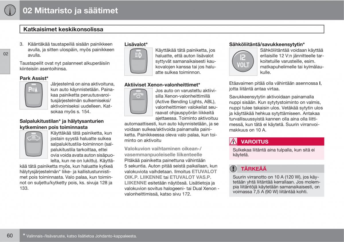 Volvo XC90 I 1 omistajan kasikirja / page 62