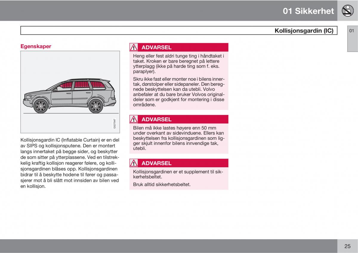 Volvo XC90 I 1 bruksanvisningen / page 27