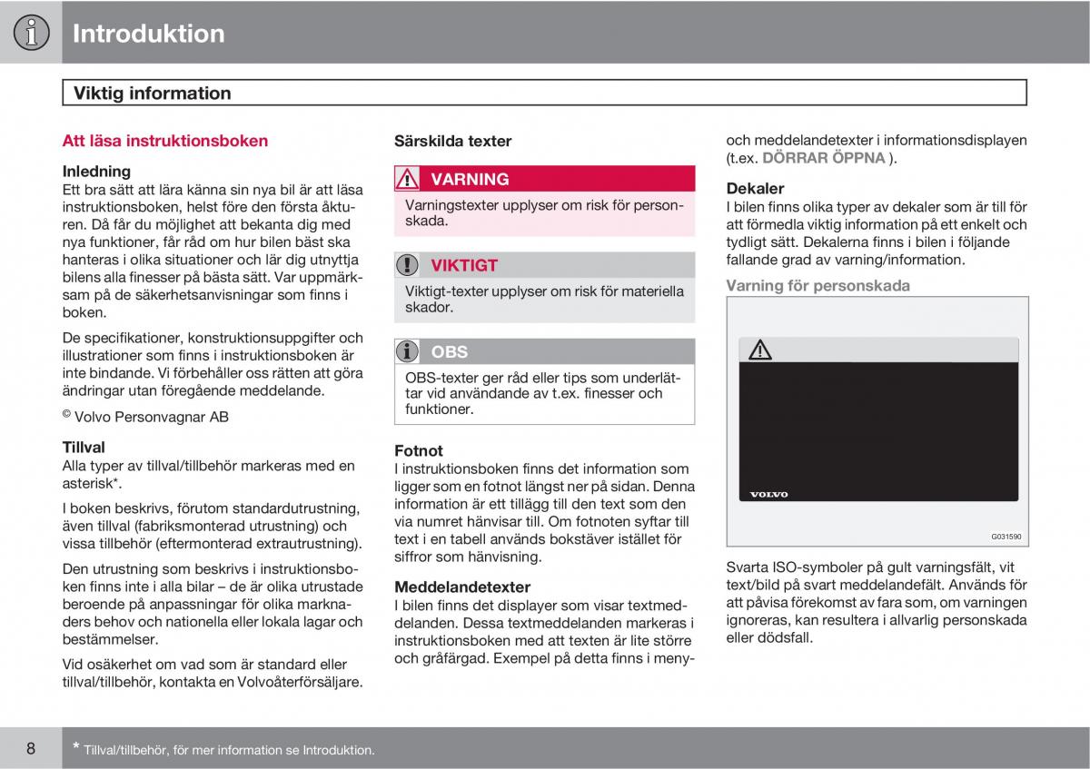 Volvo XC90 I 1 instruktionsbok / page 10