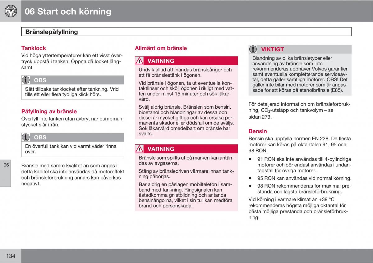 Volvo XC90 I 1 instruktionsbok / page 136