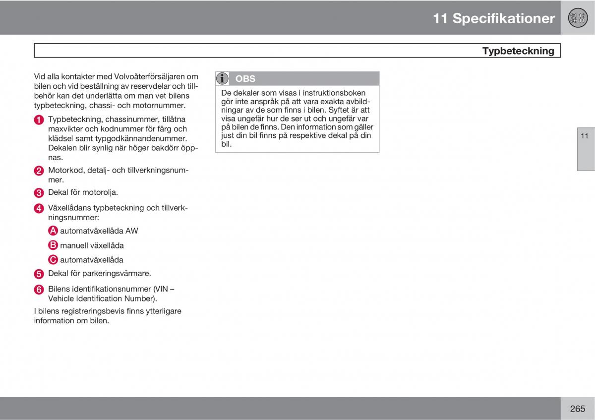 Volvo XC90 I 1 instruktionsbok / page 267