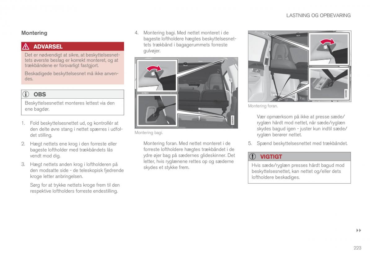 Volvo XC90 II 2 Bilens instruktionsbog / page 225